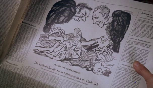 Editorial cartoon of Drs Frankenstein and Brandt as vultures, Frankenstein Must Be Destroyed